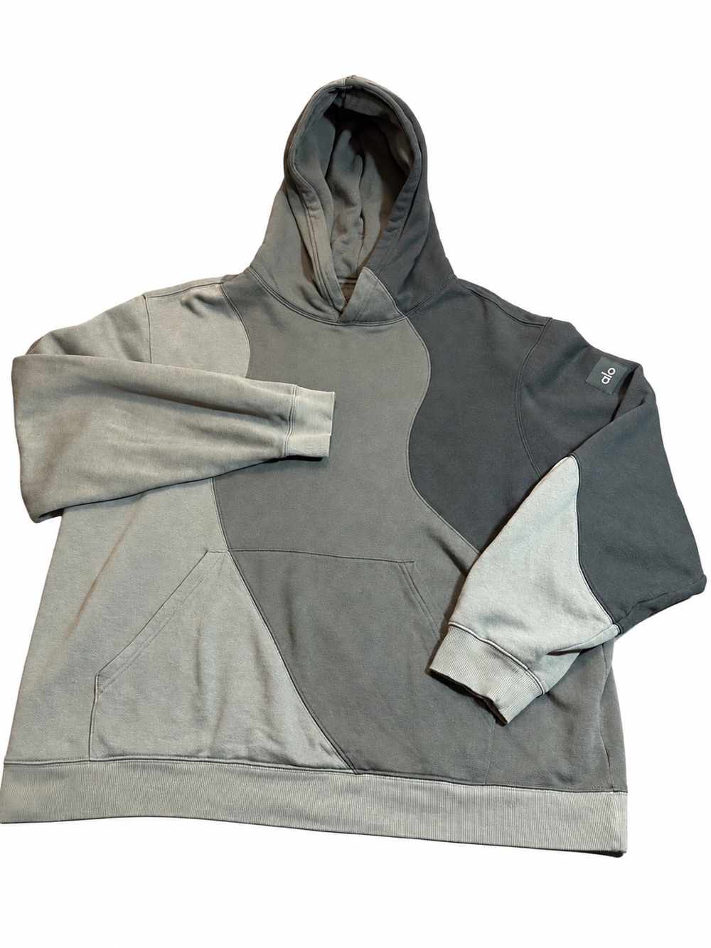 Alo Yoga Men’s XL Make Waves Hoodie Charcoal Green Tonal Colorblock Pullover